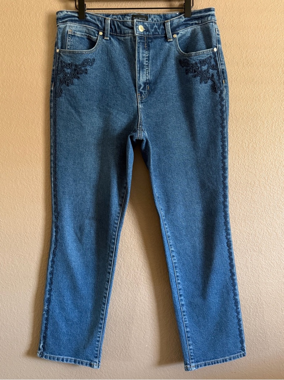 Talbots Blue Straight-Leg Jeans with Dark Blue Embroidery Size 12P